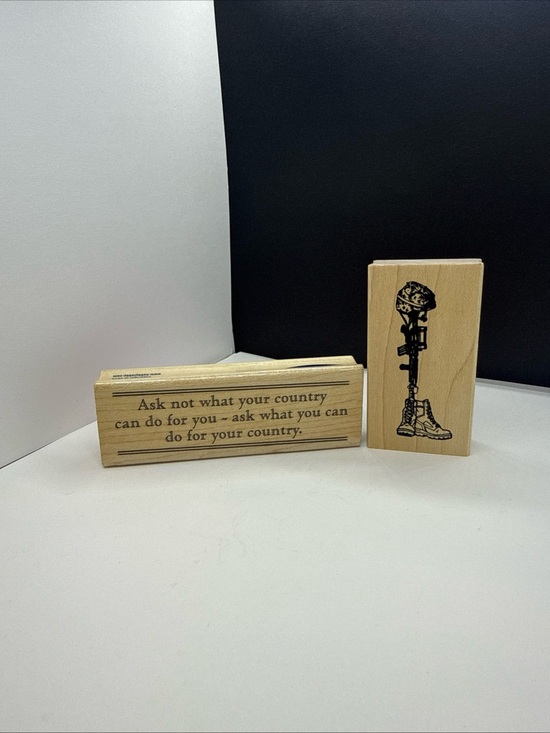 Stampabilities Other - Stampabilities Patriotic Military Rubber Stamp Lot of 2 JFK Quote, Helmet Boots
